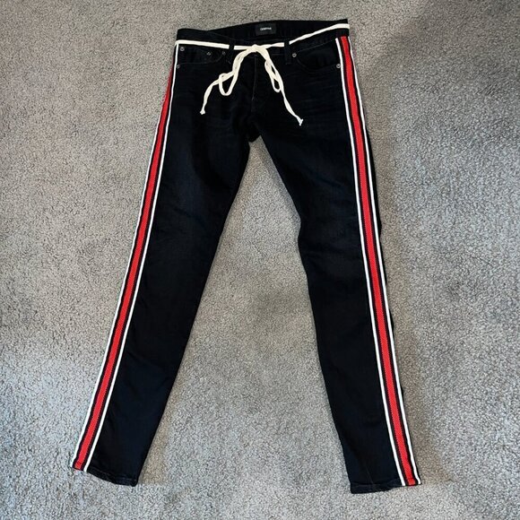 CHRISTOS NEW YORK The Track Jogger Black Jean Slim w/Red & Black Stripe Men's 30 - Picture 2 of 12